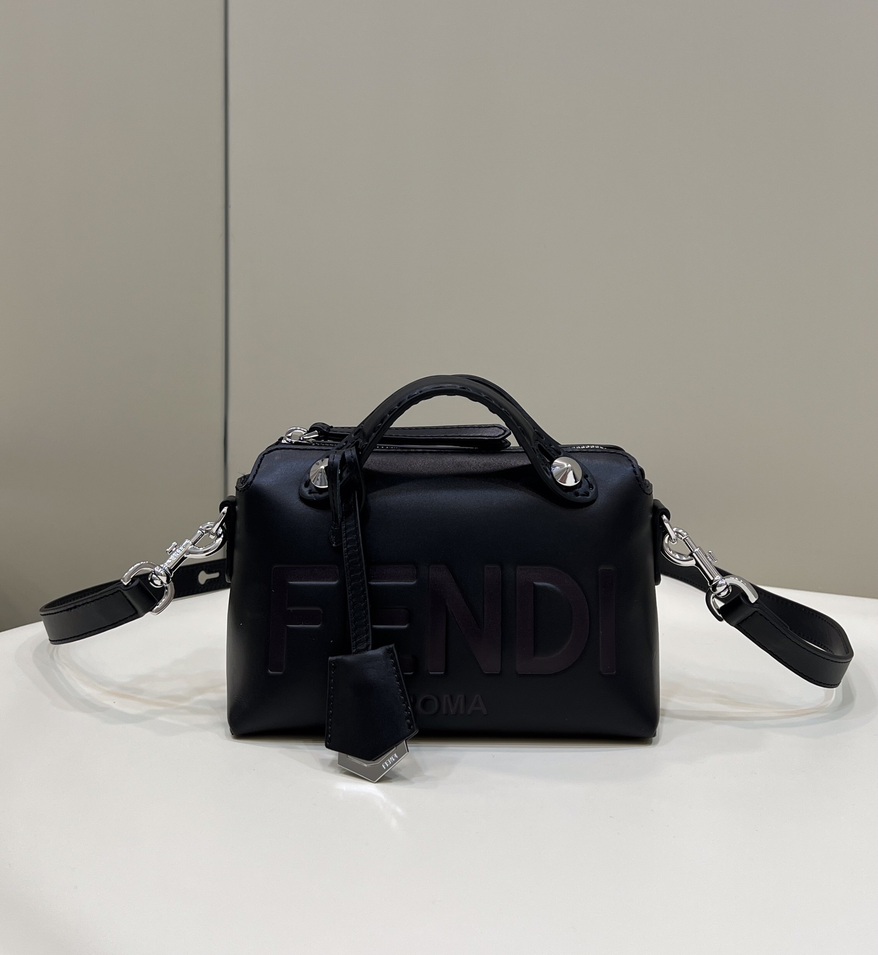 Fendi Mini By The Way Leather Boston Shoulder Bag Black